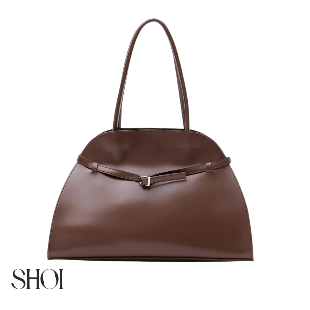 Luna Kemer Detaylı Fındık Kabuğu Omuz Çantası 