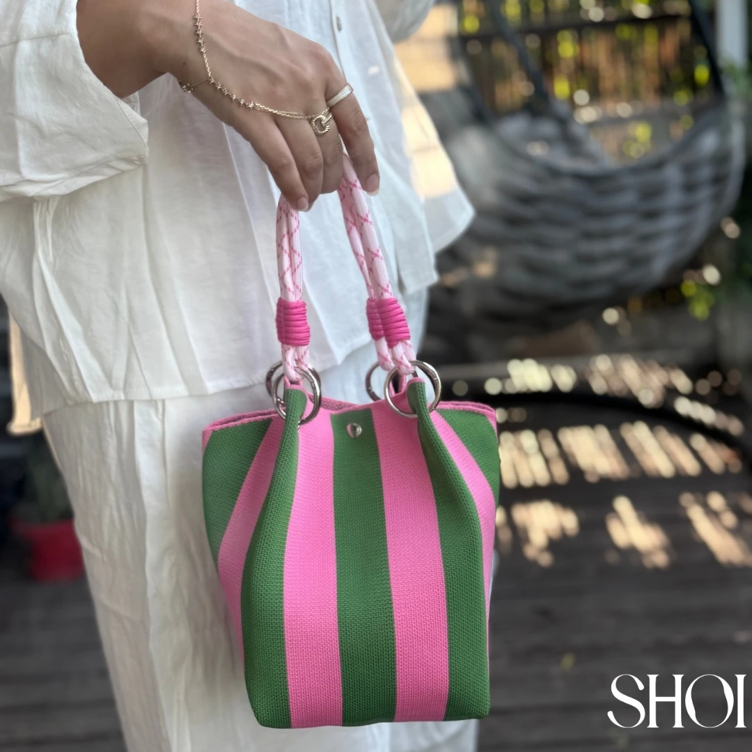 Poppin Bag Yeşil Pembe Retro El Çantası 