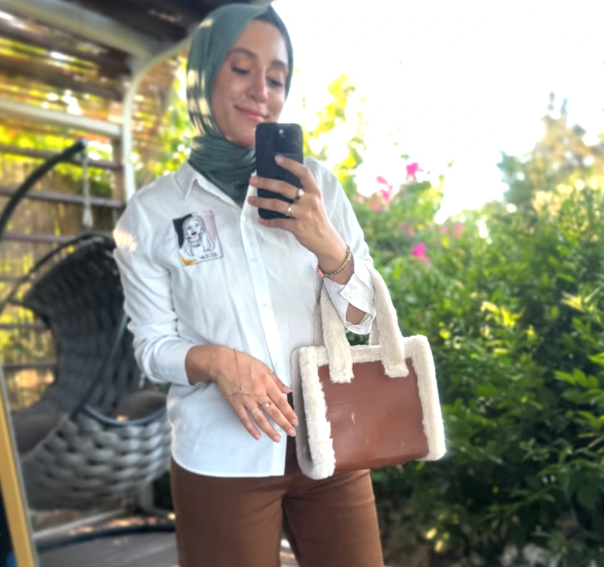 Tüylü Detaylı Taba Omuz ve El Çantası 