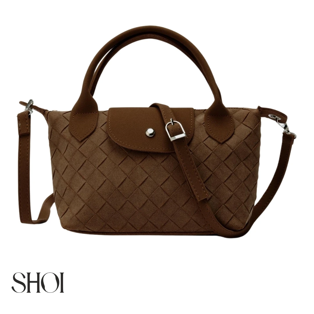 Nova Süet Örgü Koyu Kahve Mini Çanta 