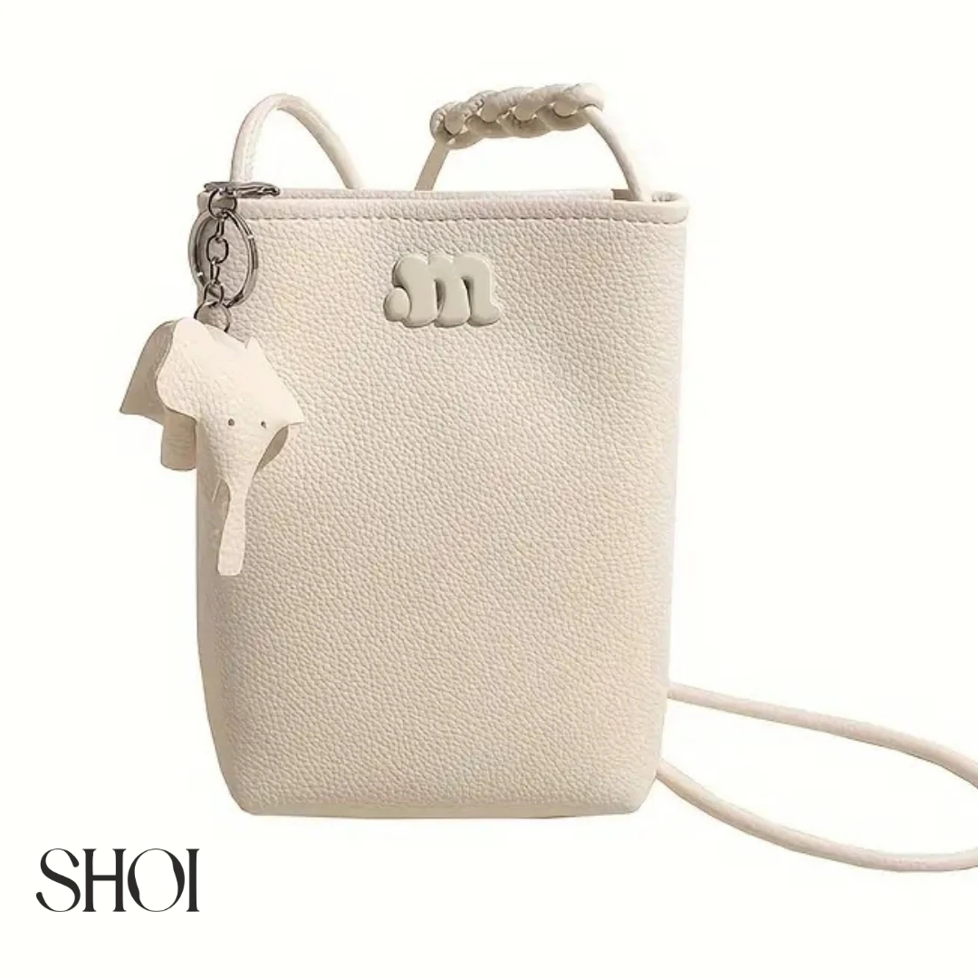 Fil Charmlı Beyaz Omuz Çantası 