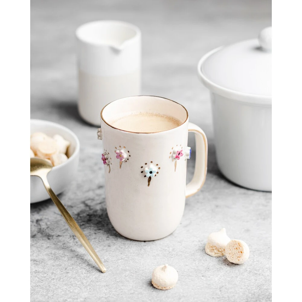 Floral Elyapımı Porselen Çay Kahve Latte Kupa Bardak