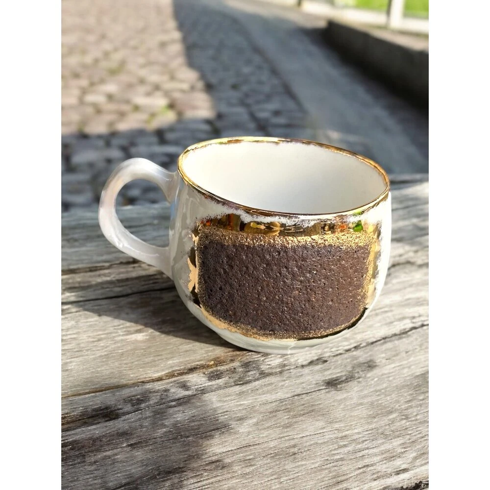 Element 150 ml Altın işlemeli özel üretim kulplu porselen fincan – El Yapımı Porselen Fincan, Özel Tasarım