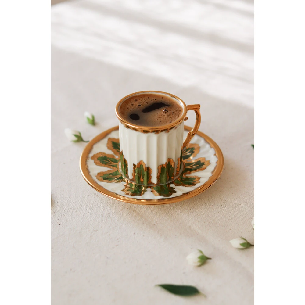 Antik El Yapımı 24K Altın işlemeli Türk Kahvesi & Espresso fincanı