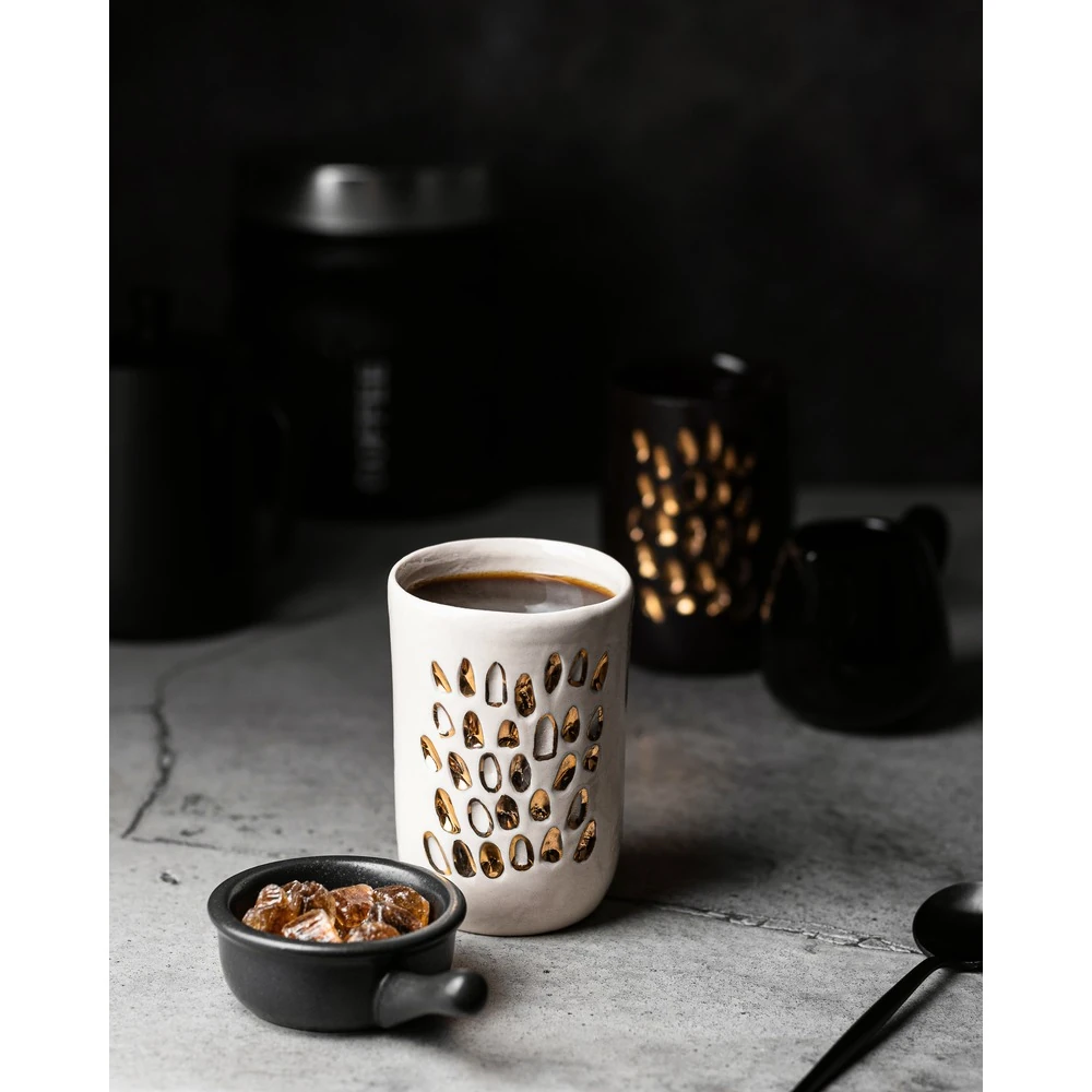 Mistik 24 Ayar Altın kaplamalı el yapımı tasarım kulpsuz özel porselen kupa bardak – El Yapımı Özel Tasarım Ürün