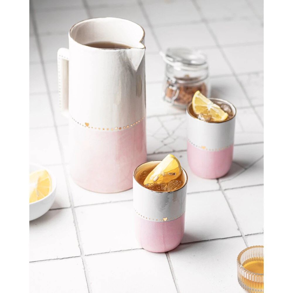 Barbie Cool Elyapımı Özel Porselen Pembe Altın Kalpli Sürahi