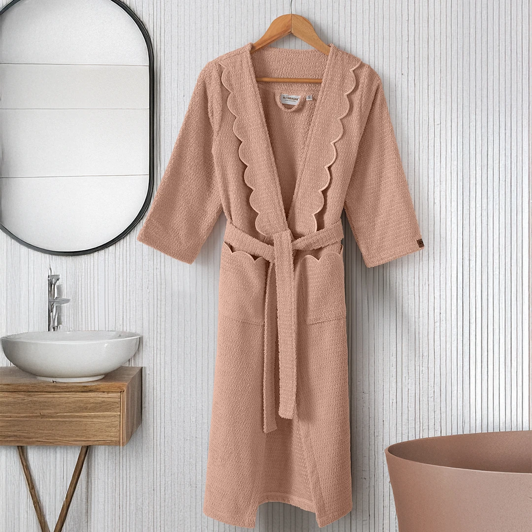 Valora %100 Pamuk Kadın Bornoz Pudra