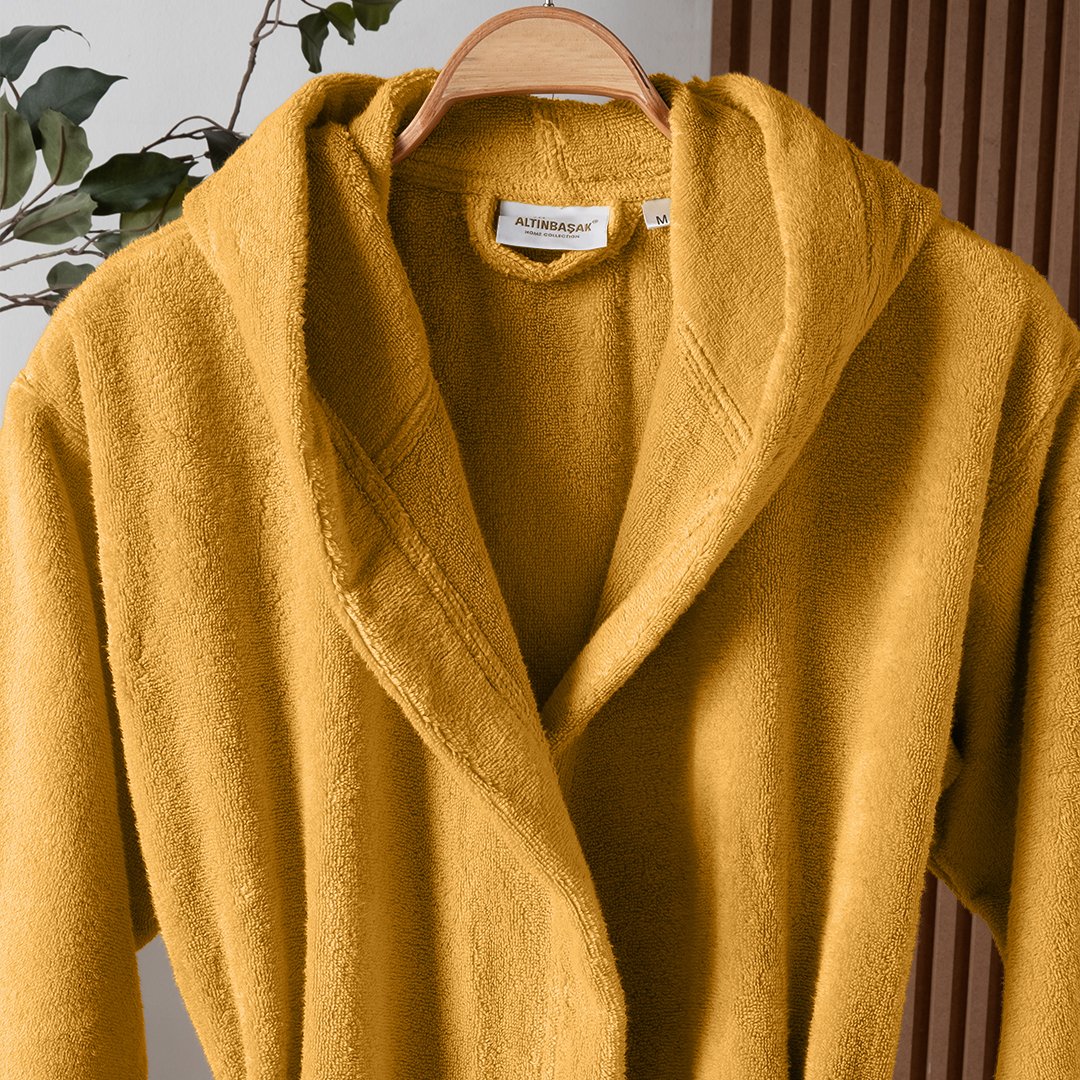 Dolce Microcotton Kapşonlu Unisex Bornoz Hardal