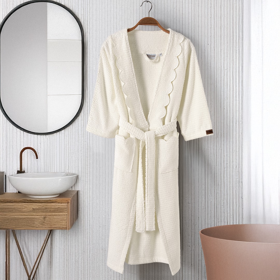 Valora %100 Pamuk Kadın Bornoz Ekru