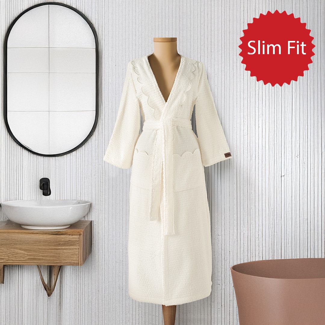 Valora %100 Pamuk Kadın Bornoz Ekru