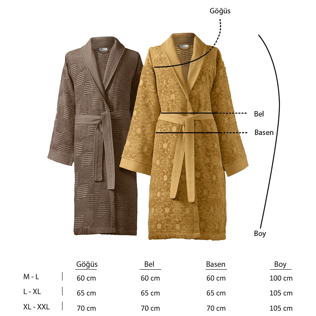 Armo %100 Pamuk Aile Bornoz Seti Hardal/Bej (6 Parça)
