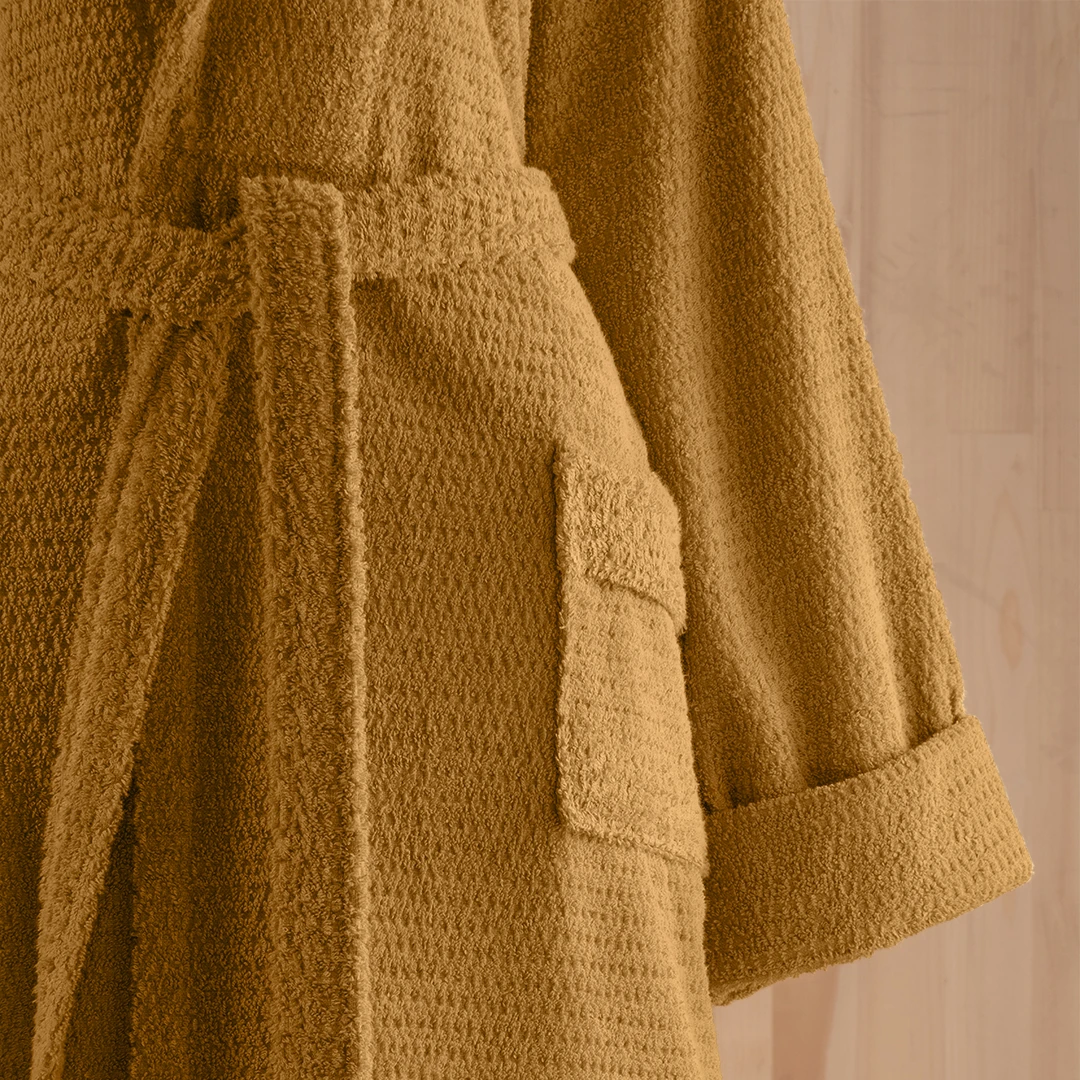 Verto %100 Pamuk Aile Bornoz Seti Hardal/Bej (6 Parça)