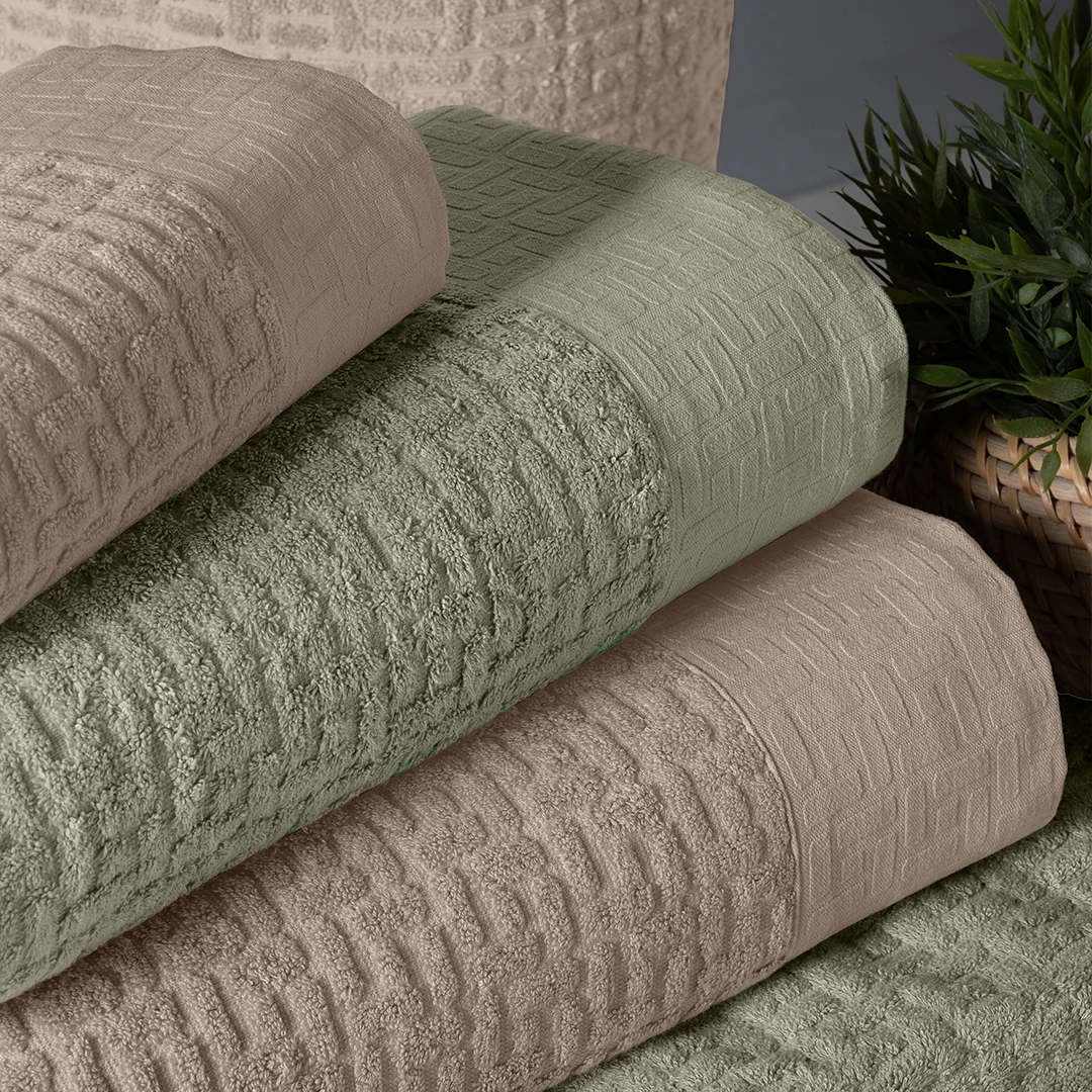 Lisse Bambu Aile Bornoz Seti Adaçayı Yeşili/Bej (6 Parça)