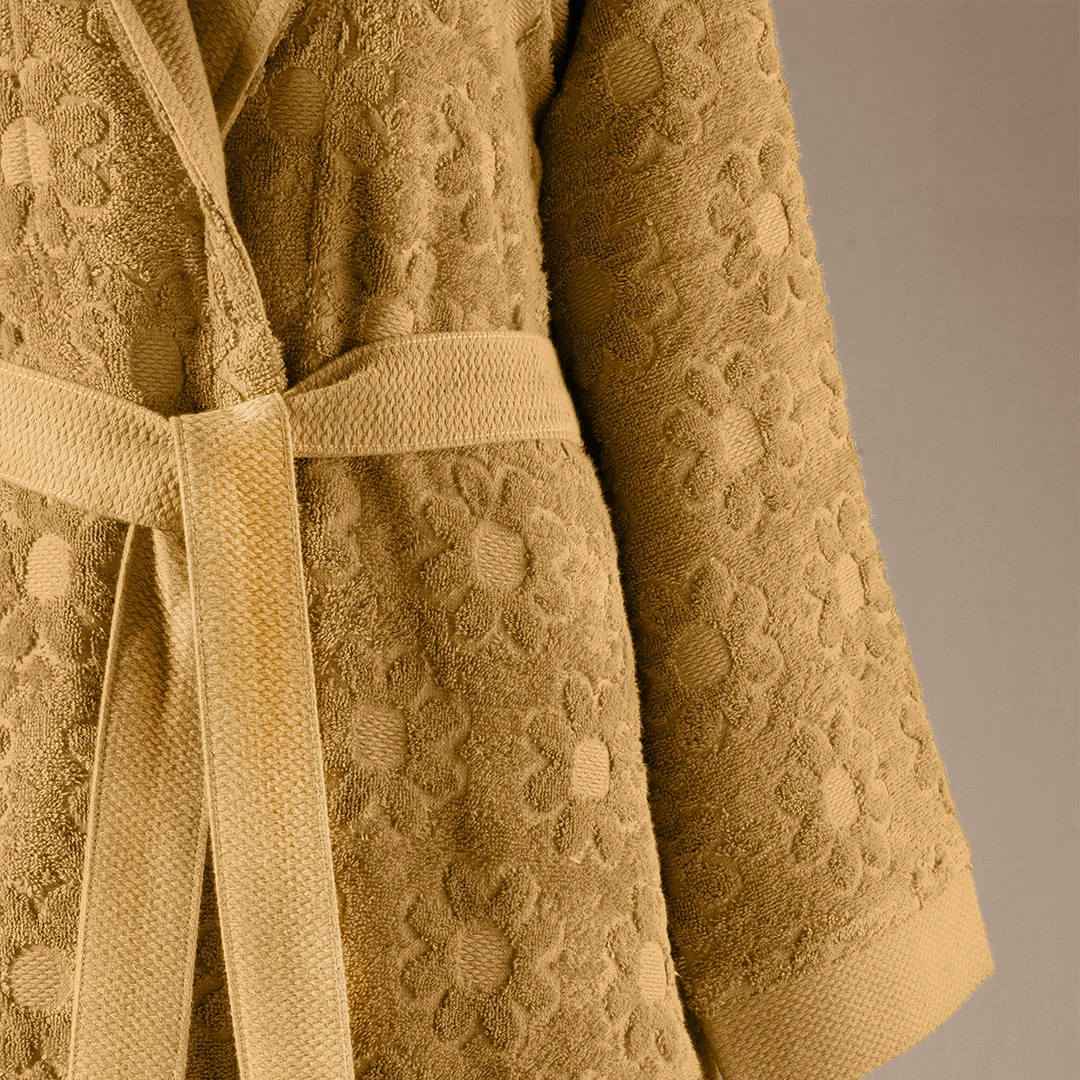 Armo %100 Pamuk Aile Bornoz Seti Hardal/Bej (6 Parça)