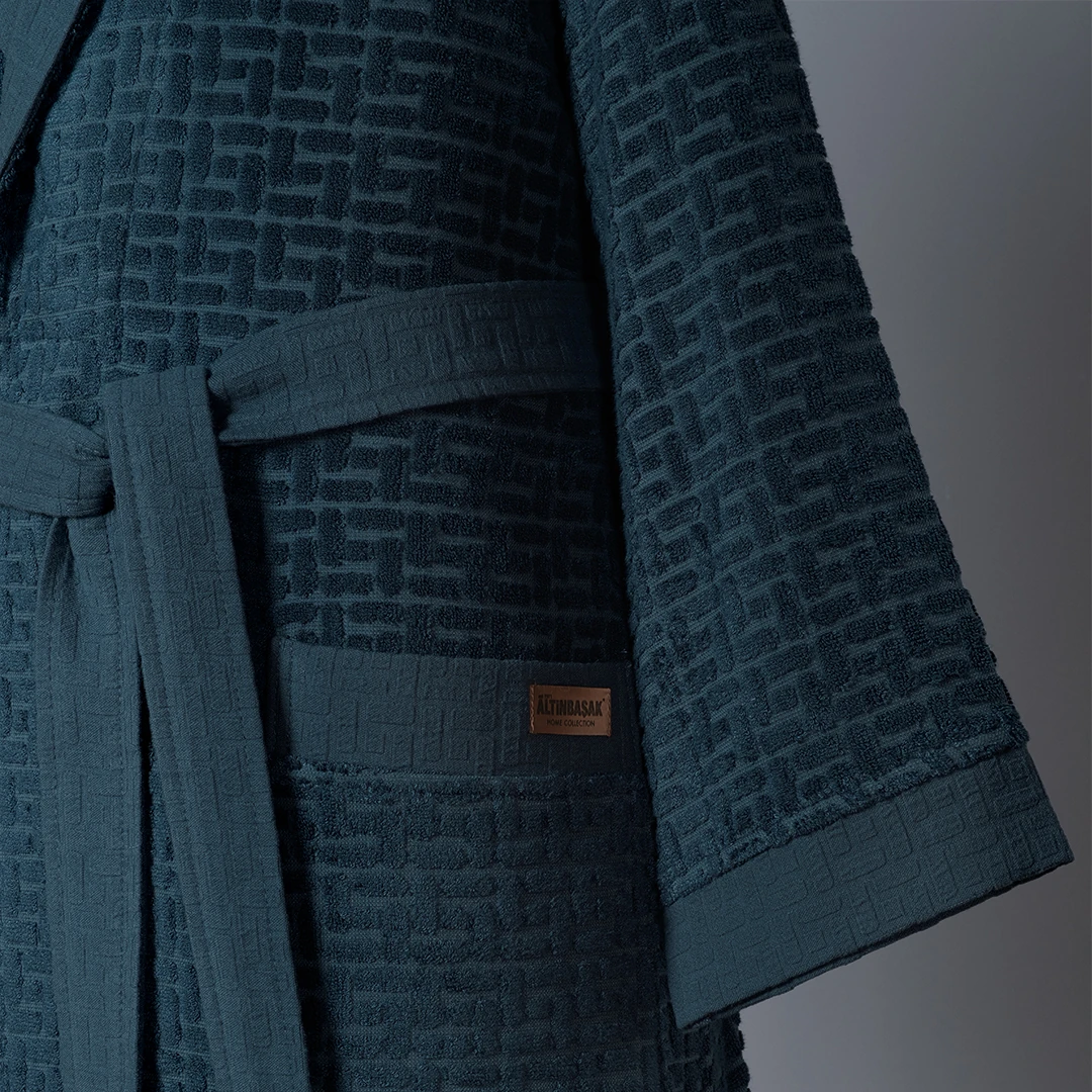 Lisse Bambu Aile Bornoz Seti Hardal/Lacivert (6 Parça)