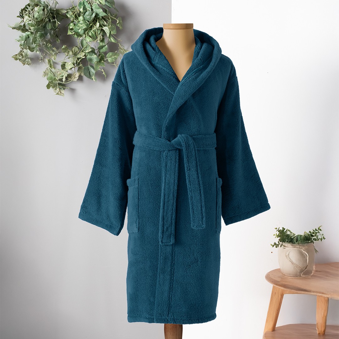 Dolce Microcotton Kapşonlu Unisex Bornoz Petrol