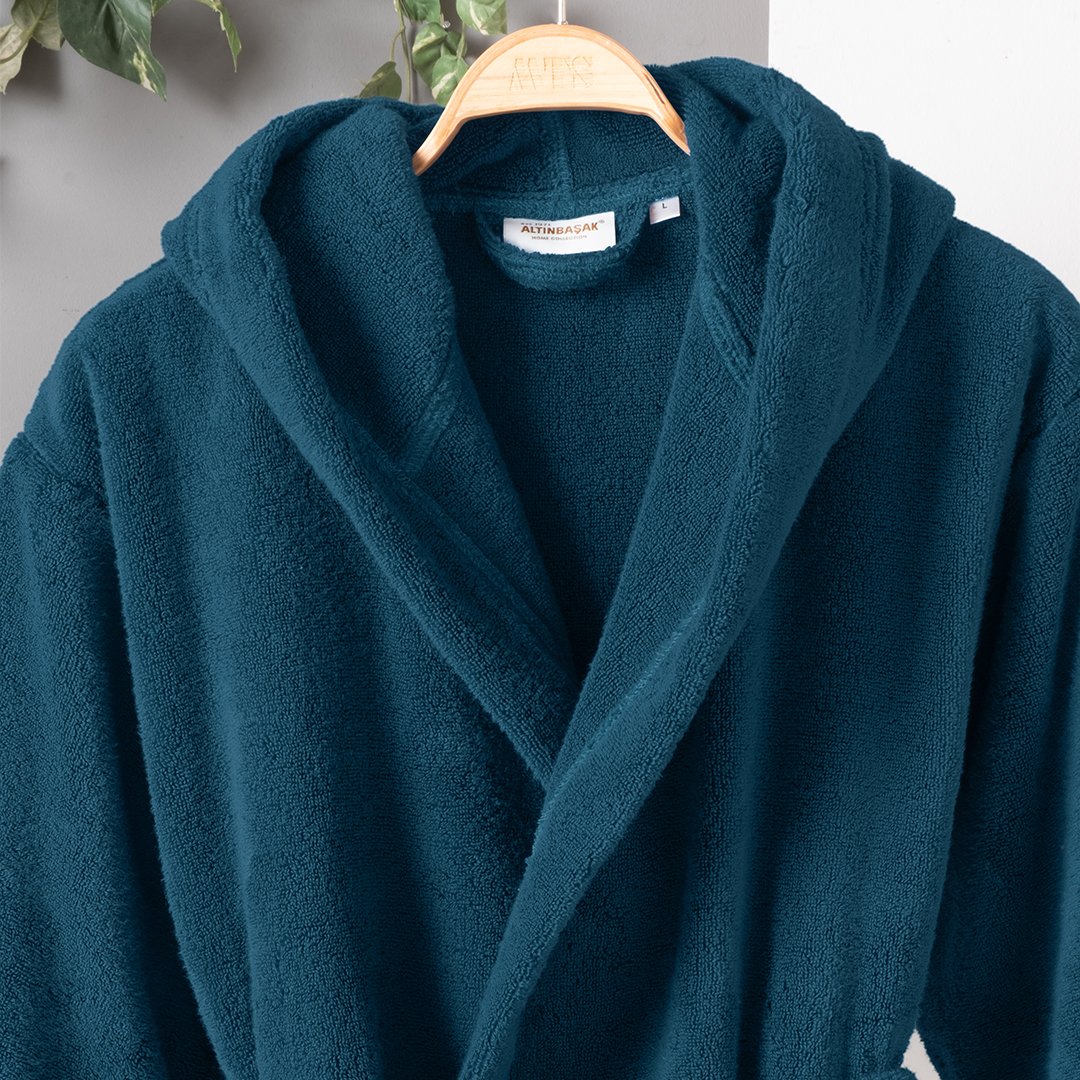 Dolce Microcotton Kapşonlu Unisex Bornoz Petrol