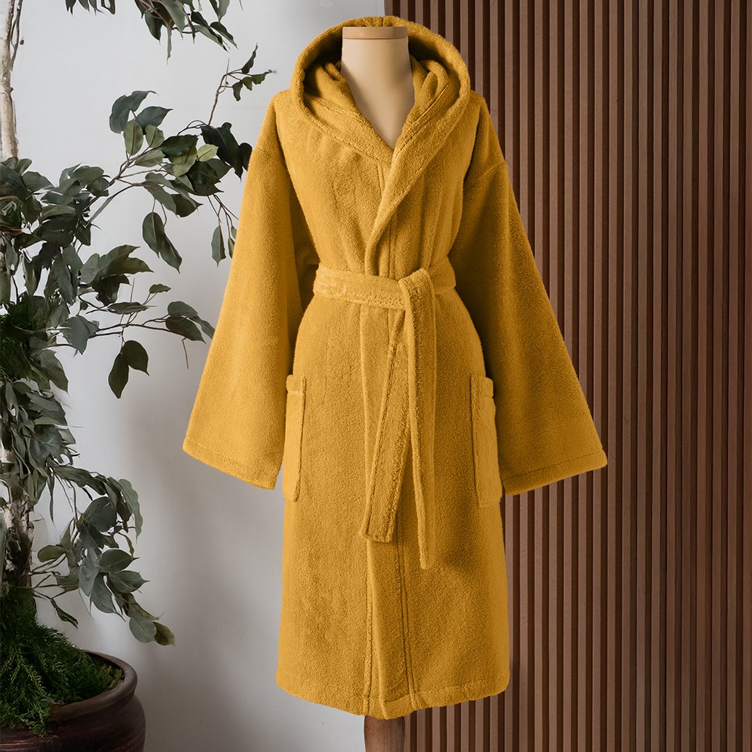 Dolce Microcotton Kapşonlu Unisex Bornoz Hardal