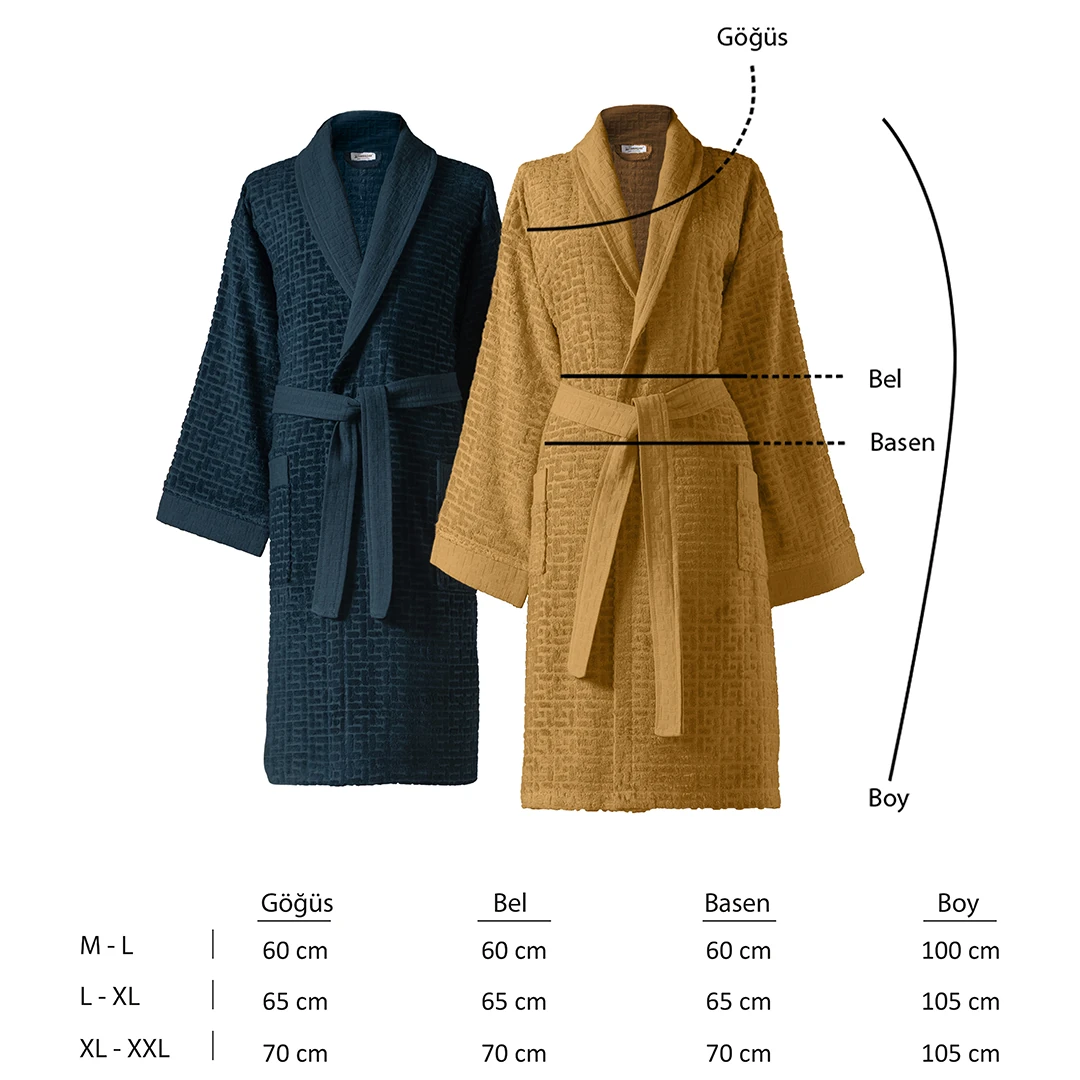 Lisse Bambu Aile Bornoz Seti Hardal/Lacivert (6 Parça)