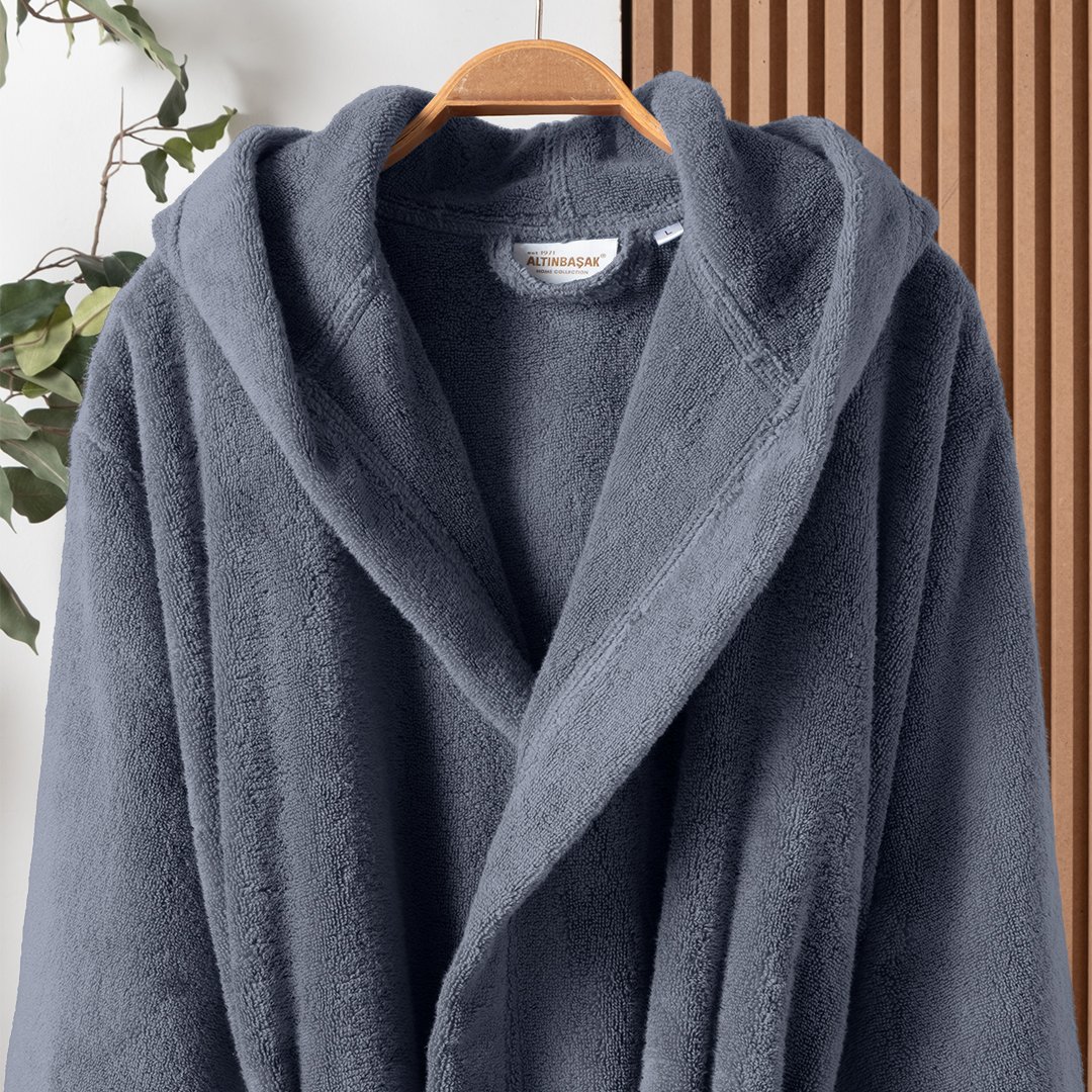 Dolce Microcotton Kapşonlu Unisex Bornoz İndigo