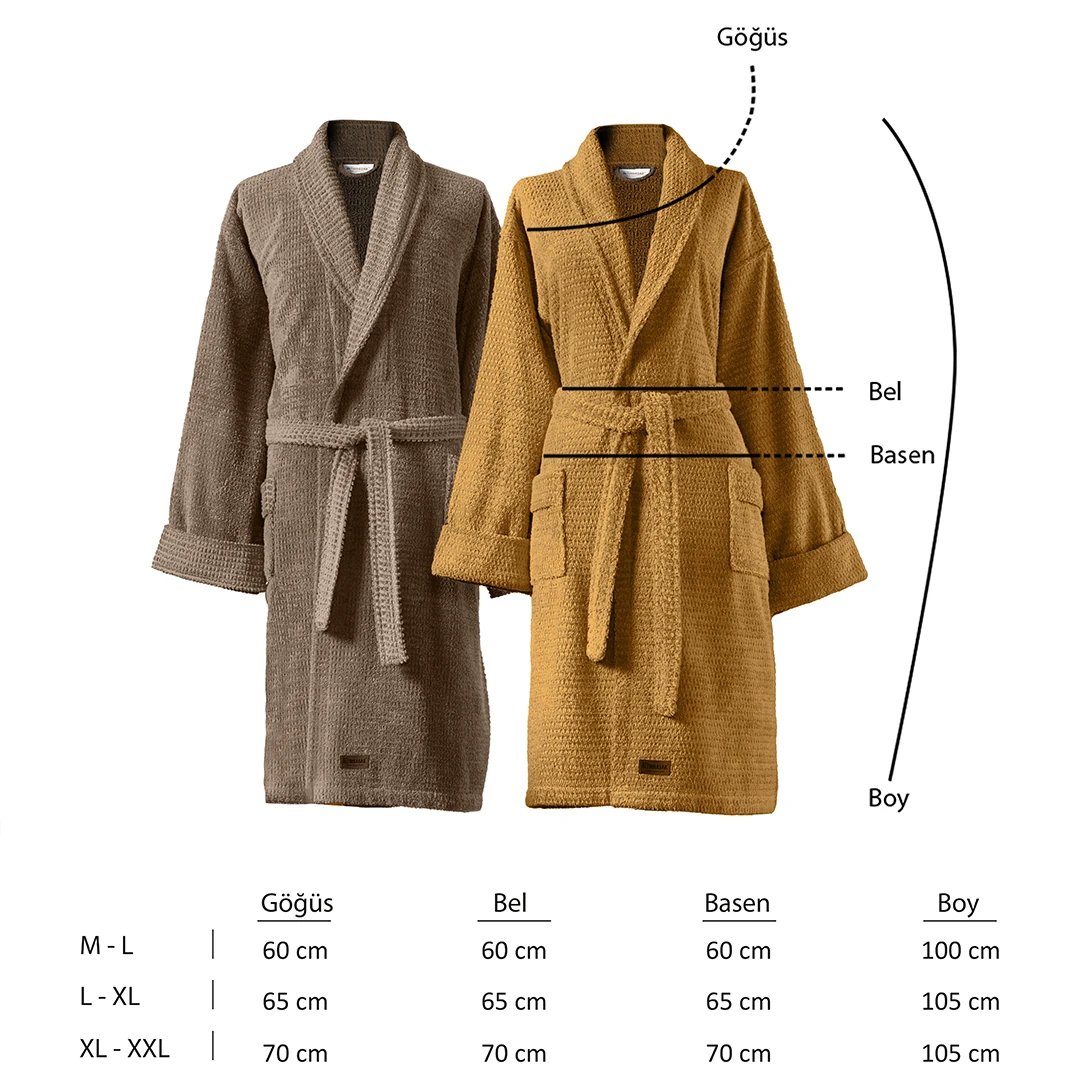 Verto %100 Pamuk Aile Bornoz Seti Hardal/Bej (6 Parça)