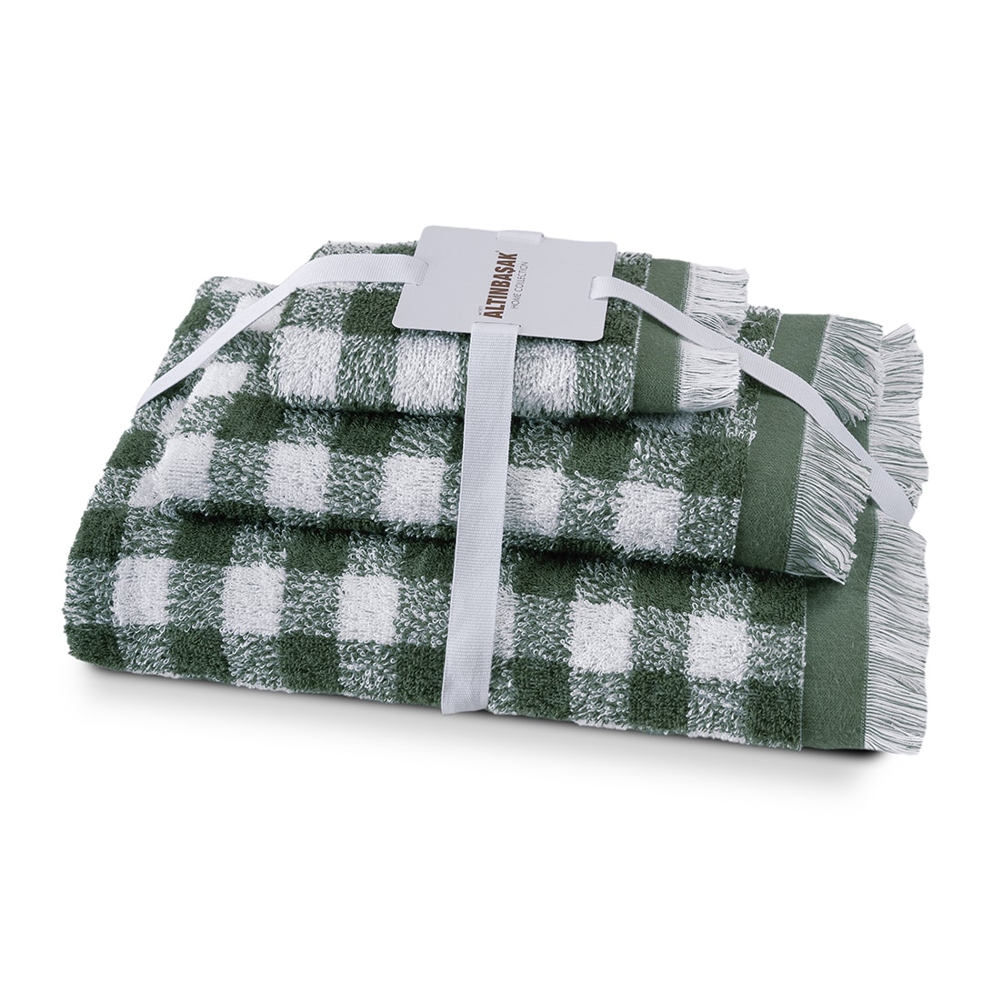 Gracia %100 Pamuk İplik Boyalı Banyo Havlusu Seti 3'li