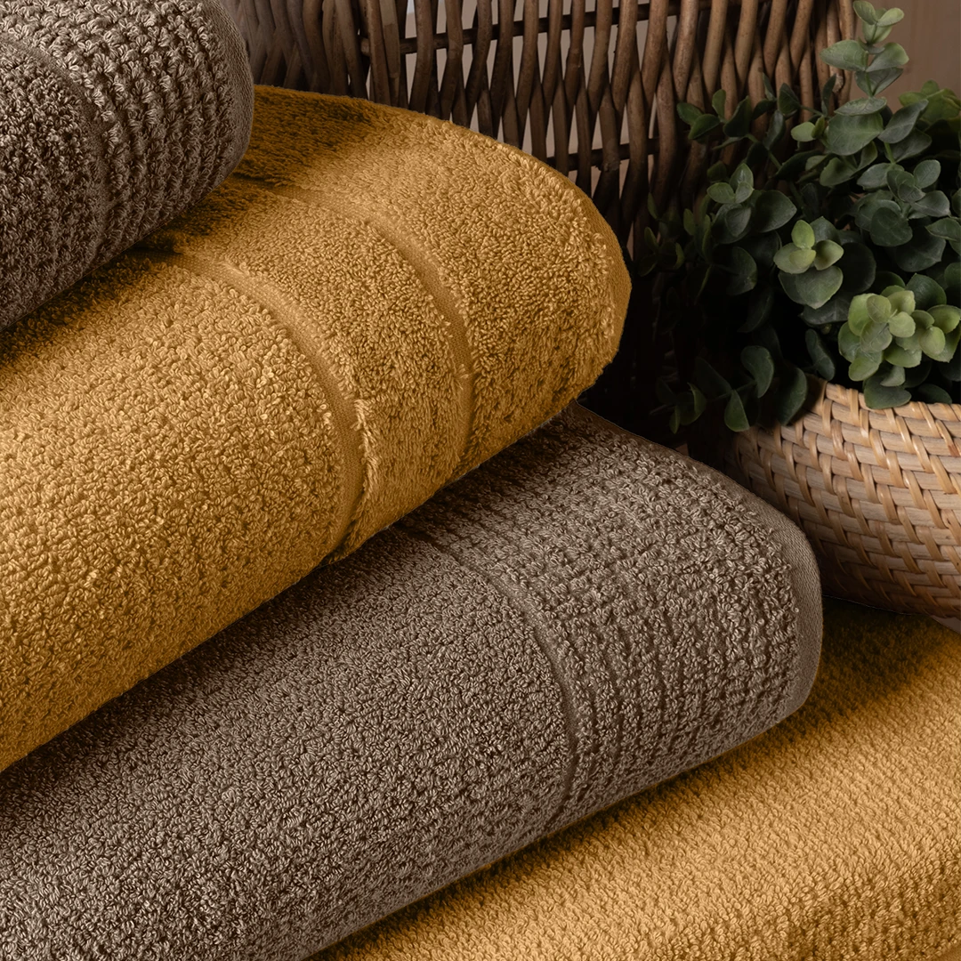 Verto %100 Pamuk Aile Bornoz Seti Hardal/Bej (6 Parça)