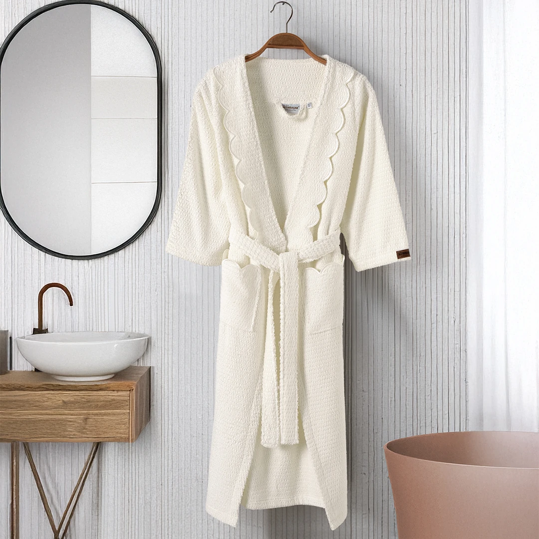 Valora %100 Pamuk Kadın Bornoz Ekru