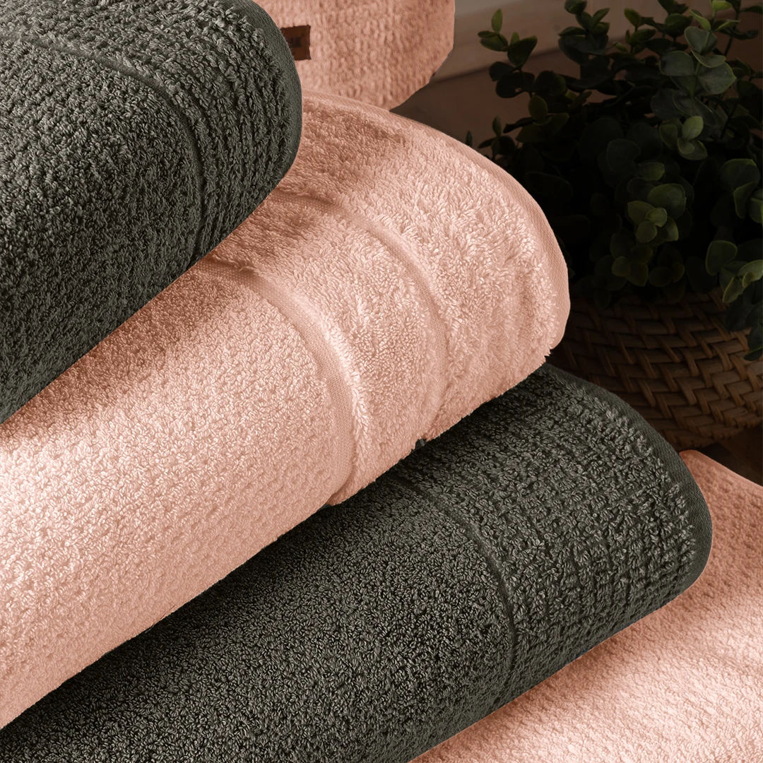 Verto %100 Pamuk Aile Bornoz Seti Şeftali/Antrasit (6 Parça)