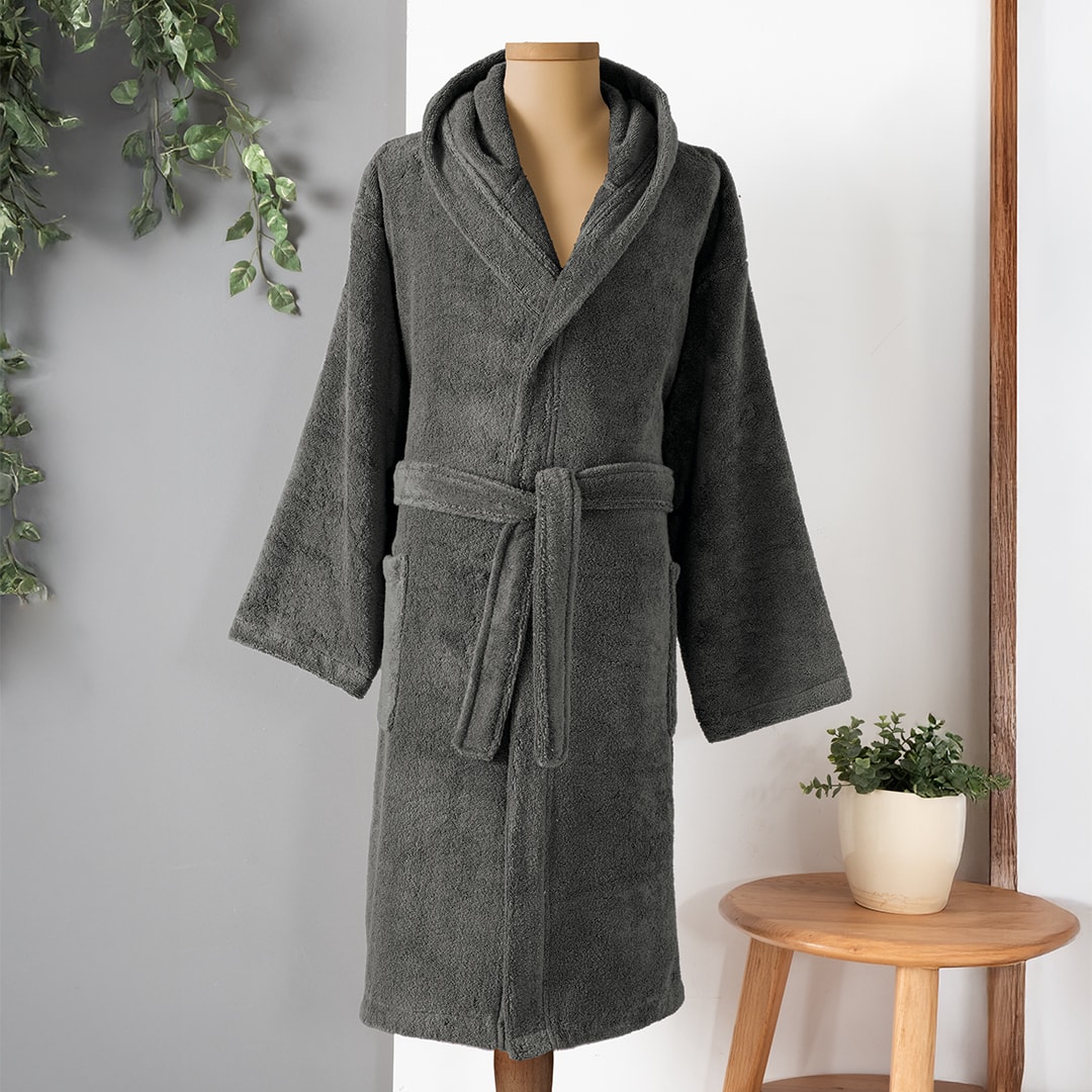 Dolce Microcotton Kapşonlu Unisex Bornoz Antrasit