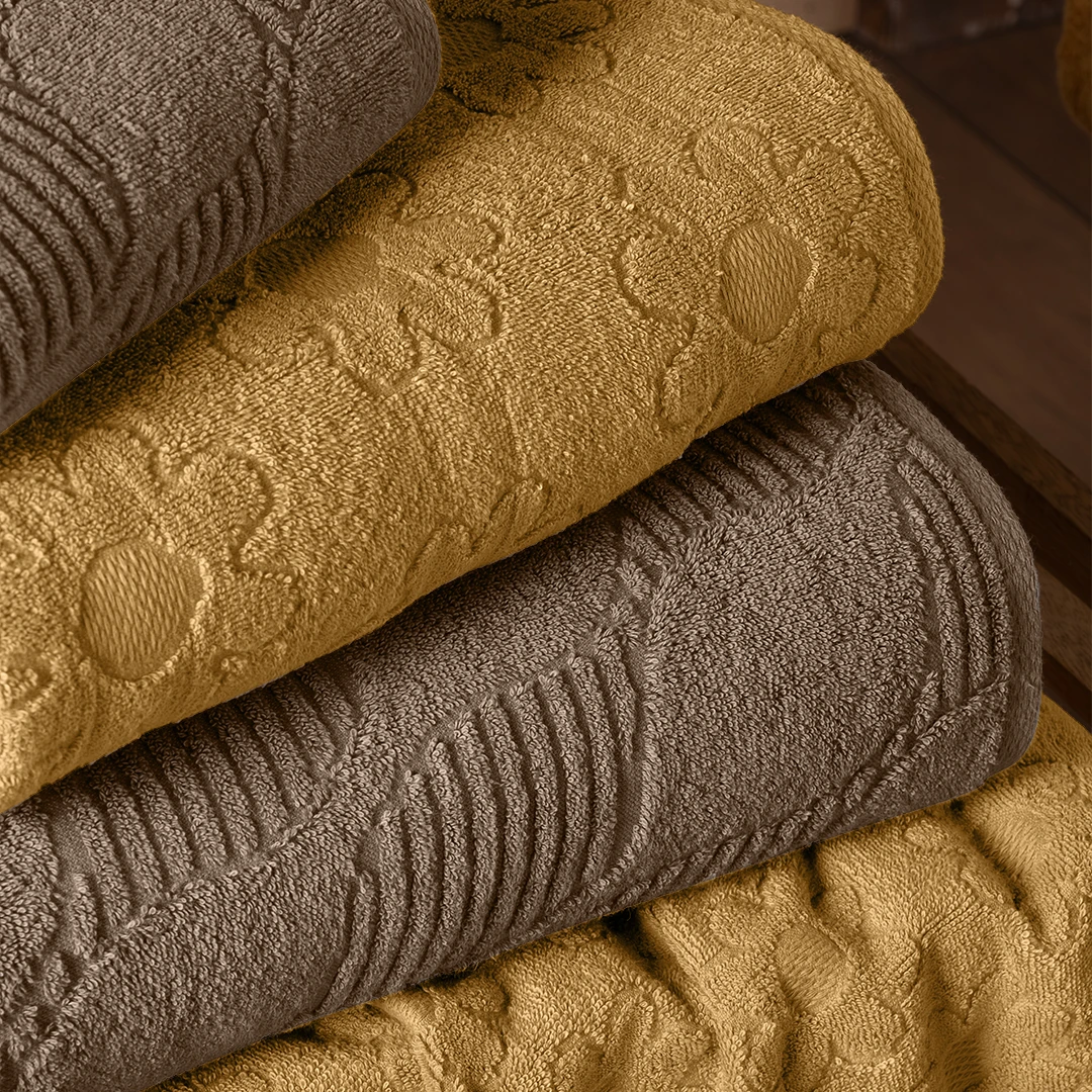 Armo %100 Pamuk Aile Bornoz Seti Hardal/Bej (6 Parça)