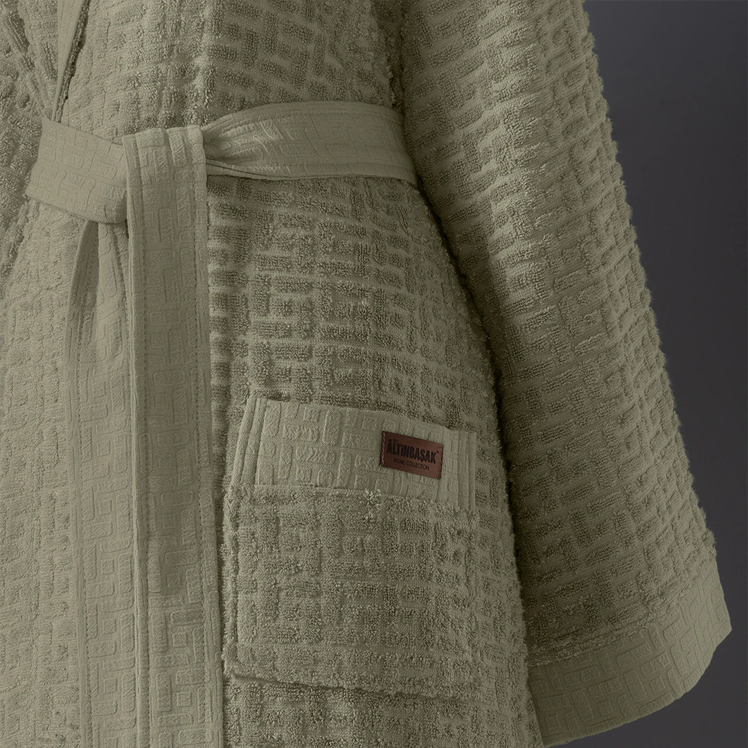 Lisse Bambu Aile Bornoz Seti Adaçayı Yeşili/Bej (6 Parça)