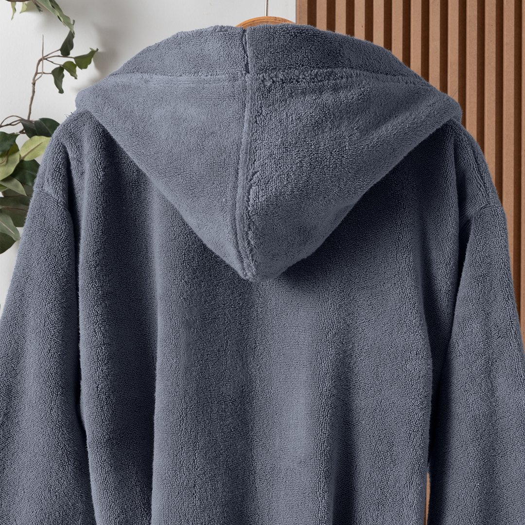 Dolce Microcotton Kapşonlu Unisex Bornoz İndigo