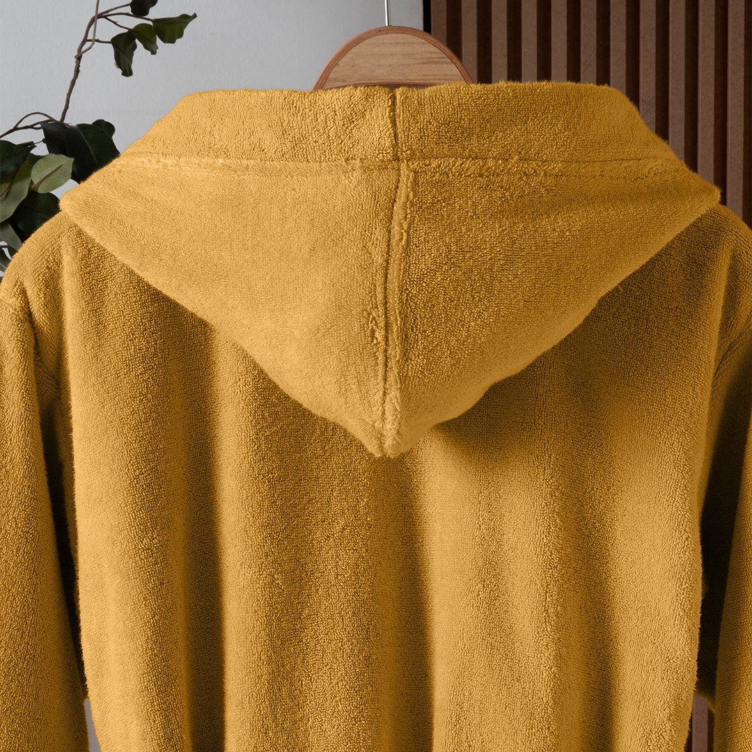 Dolce Microcotton Kapşonlu Unisex Bornoz Hardal