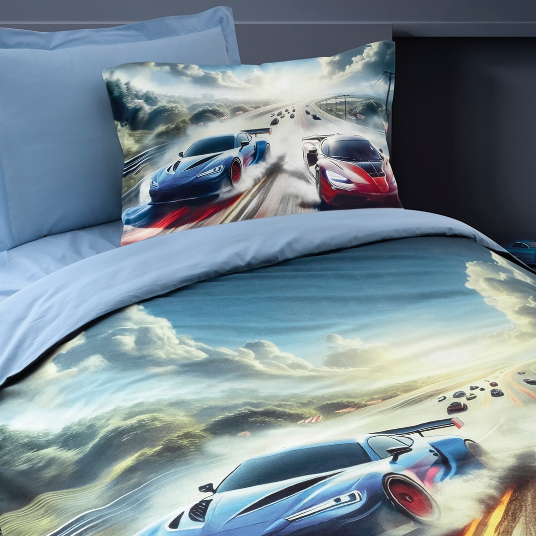 Turbo Tek Kişilik Ranforce Nevresim Takımı Mavi (3 Parça)