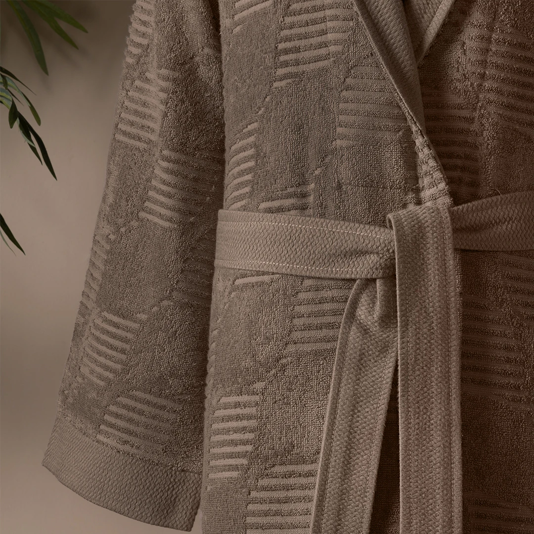 Armo %100 Pamuk Aile Bornoz Seti Hardal/Bej (6 Parça)