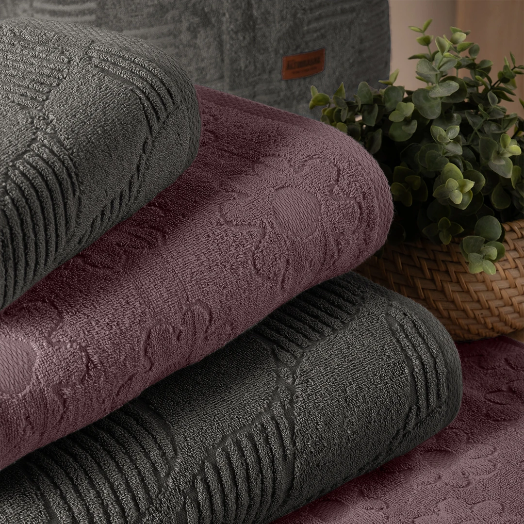 Armo %100 Pamuk Aile Bornoz Seti Mürdüm/Antrasit (6 Parça)