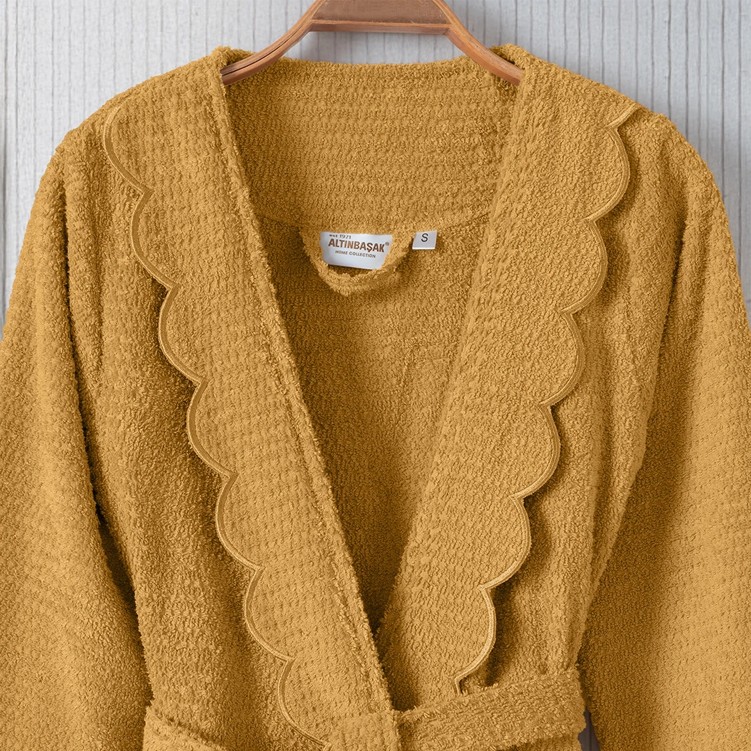 Valora %100 Pamuk Kadın Bornoz Hardal