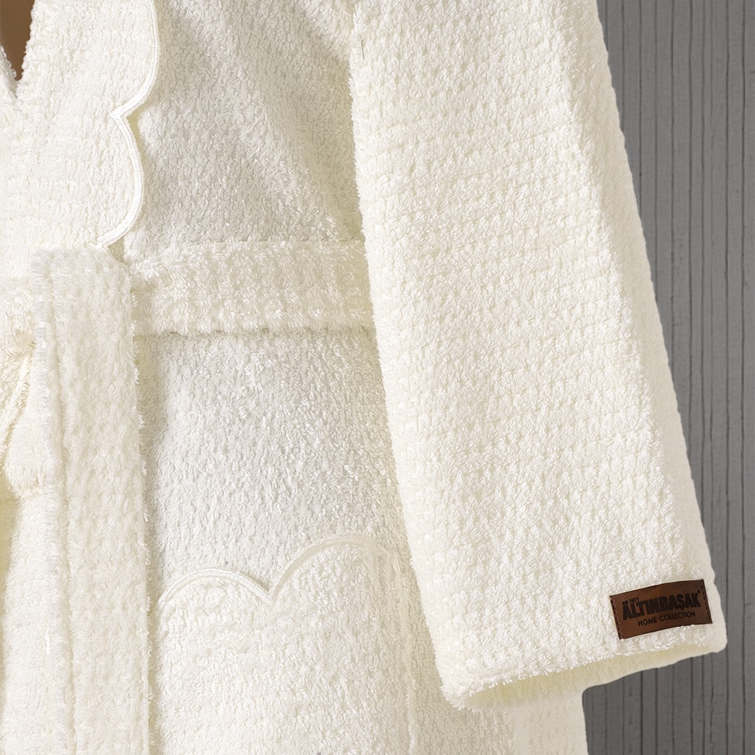 Valora %100 Pamuk Kadın Bornoz Ekru