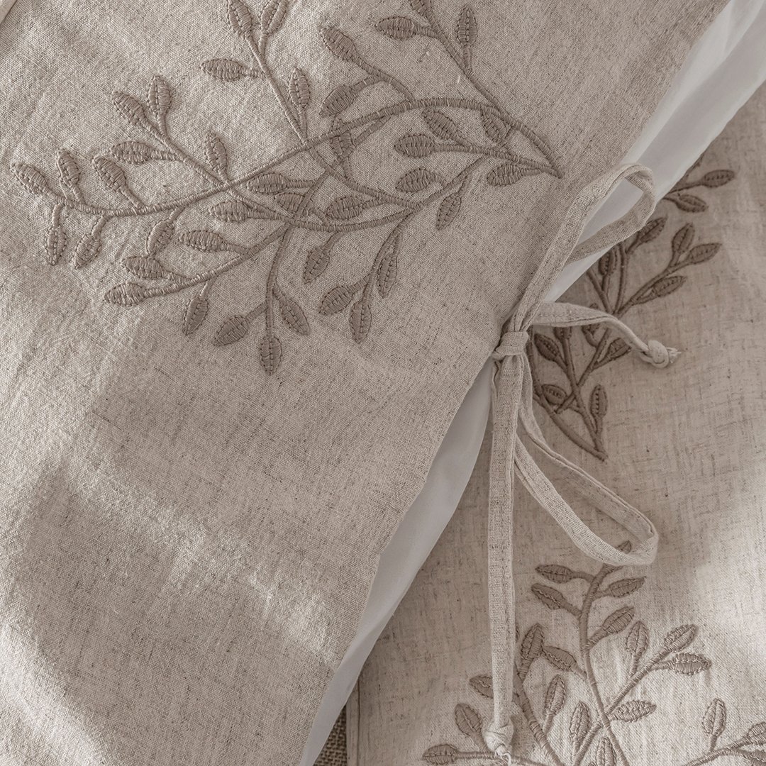 Astra Çift Kişilik Keten&Percale Nevresim Seti Beyaz/Natürel (7 Parça)