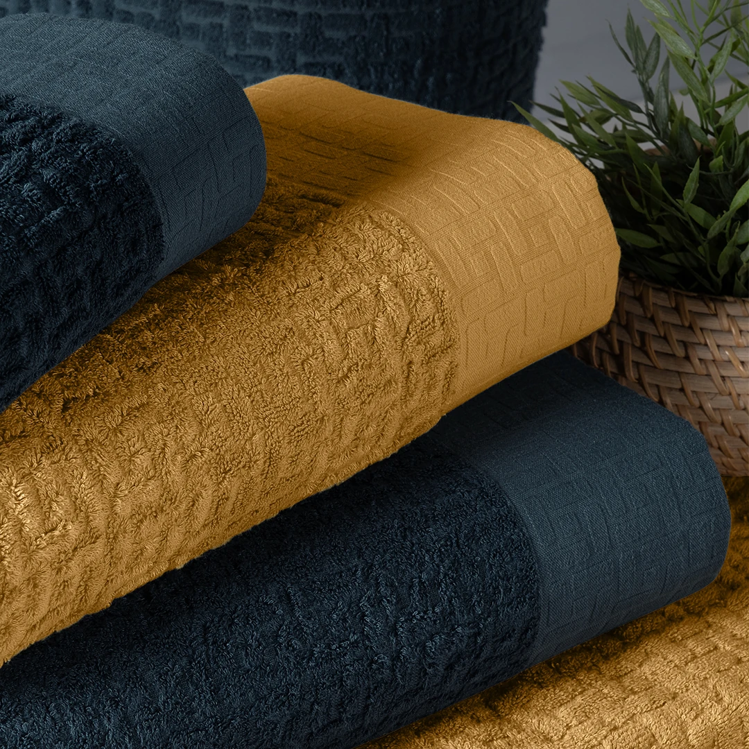 Lisse Bambu Aile Bornoz Seti Hardal/Lacivert (6 Parça)