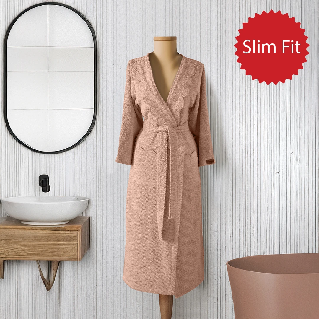 Valora %100 Pamuk Kadın Bornoz Pudra