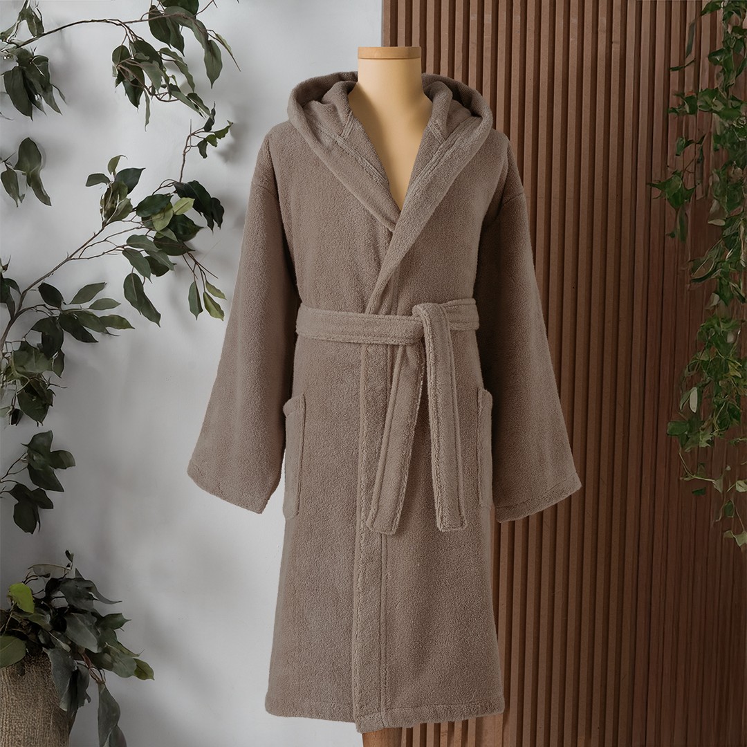 Dolce Microcotton Kapşonlu Unisex Bornoz Bej