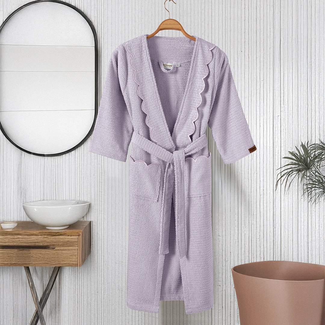 Valora %100 Pamuk Kadın Bornoz Lila