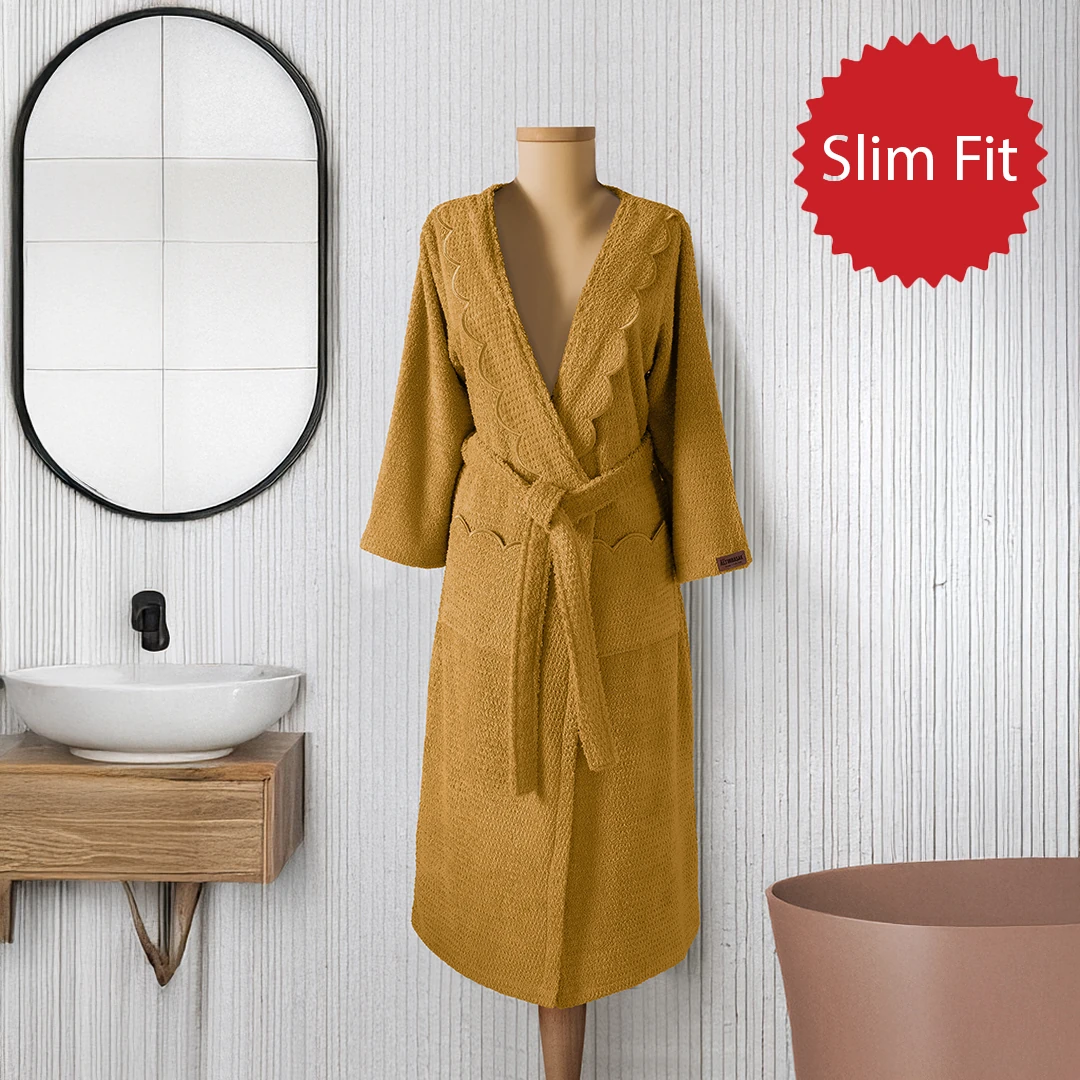 Valora %100 Pamuk Kadın Bornoz Hardal