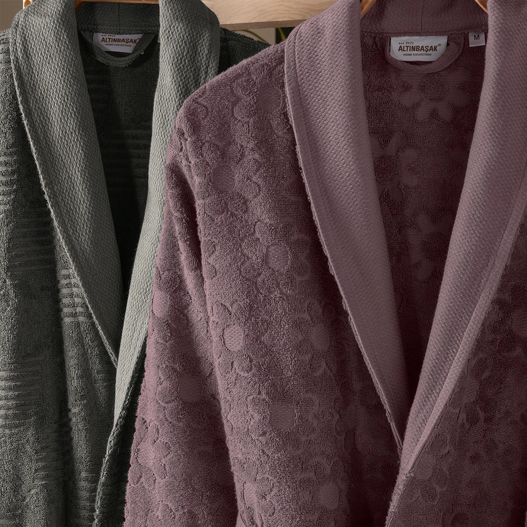 Armo %100 Pamuk Aile Bornoz Seti Mürdüm/Antrasit (6 Parça)