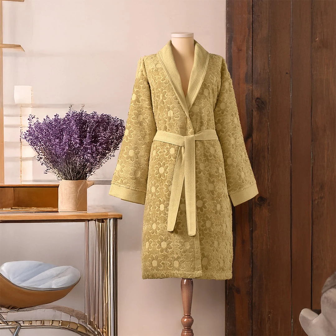 Armo %100 Pamuk Kadın Bornoz Hardal