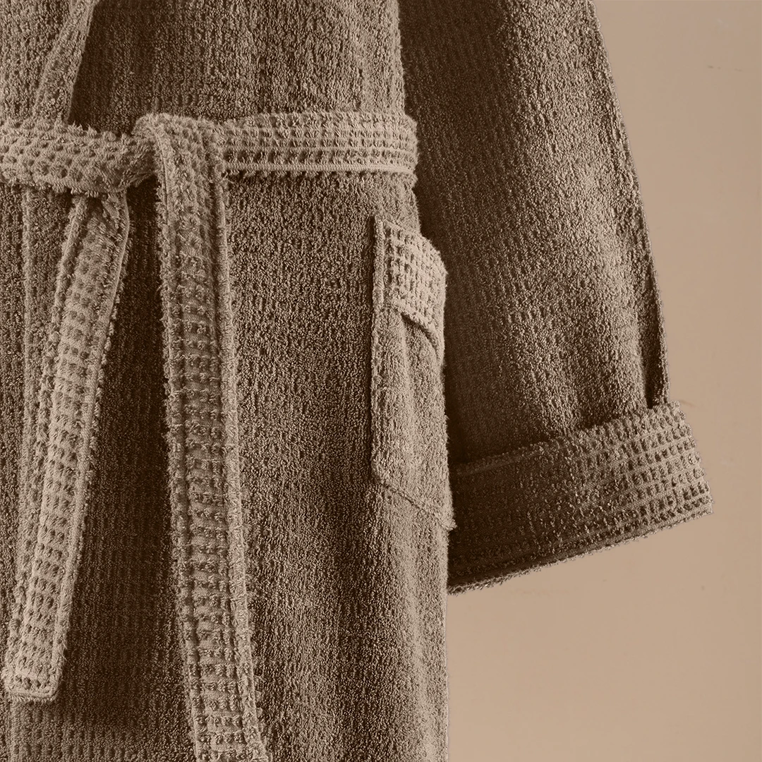 Verto %100 Pamuk Aile Bornoz Seti Hardal/Bej (6 Parça)