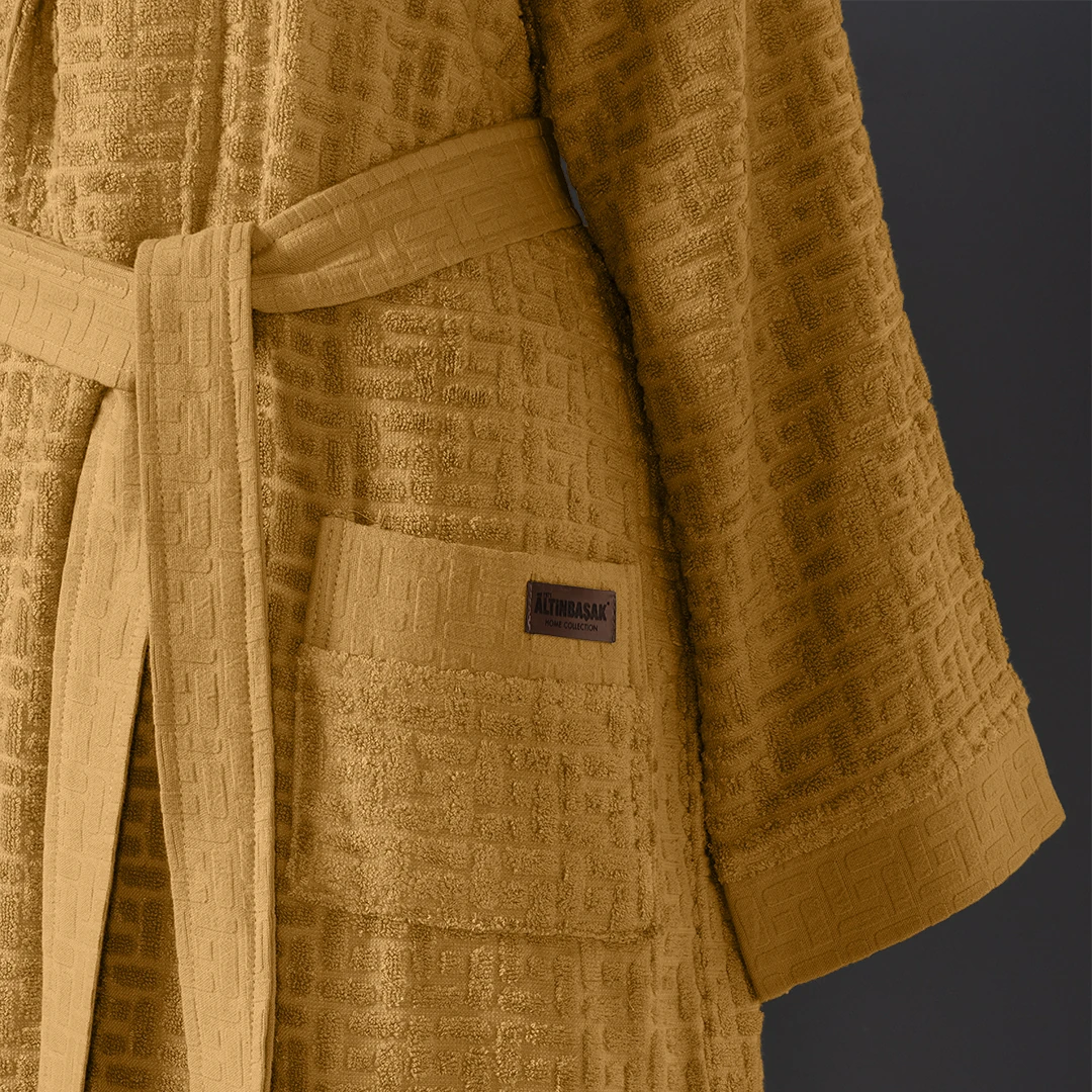 Lisse Bambu Aile Bornoz Seti Hardal/Lacivert (6 Parça)