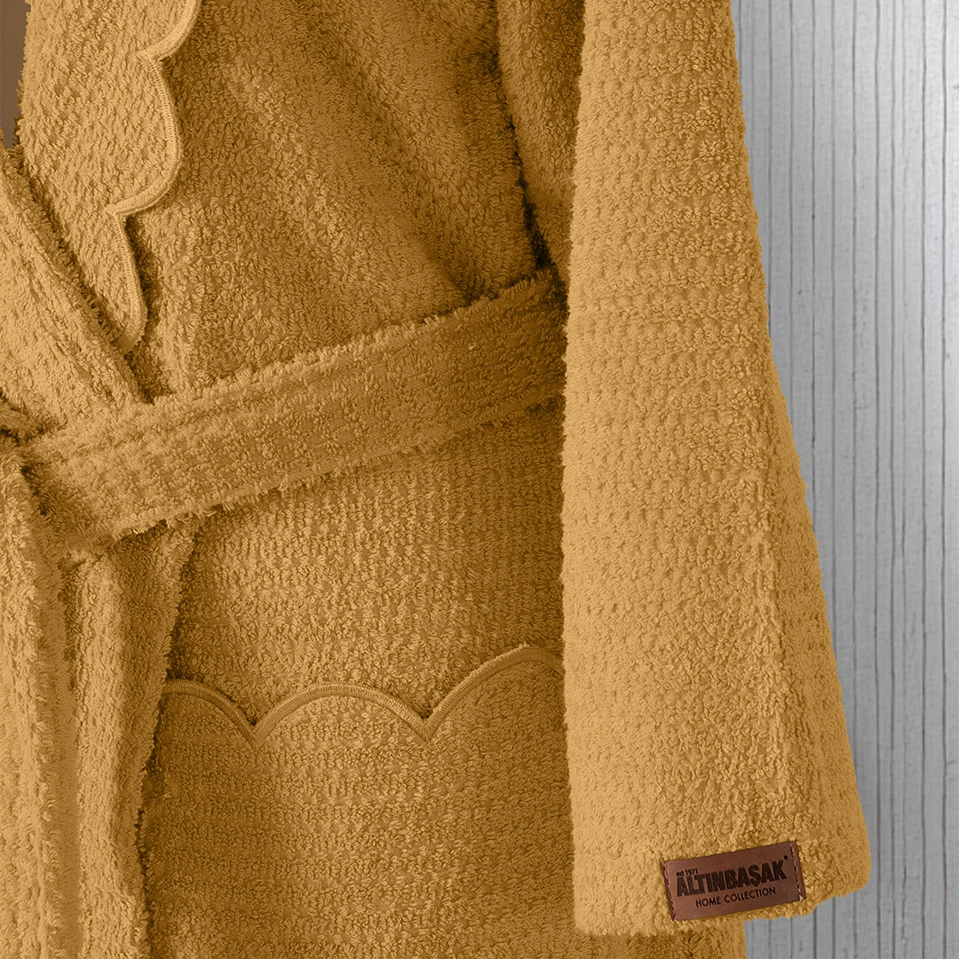 Valora %100 Pamuk Kadın Bornoz Hardal